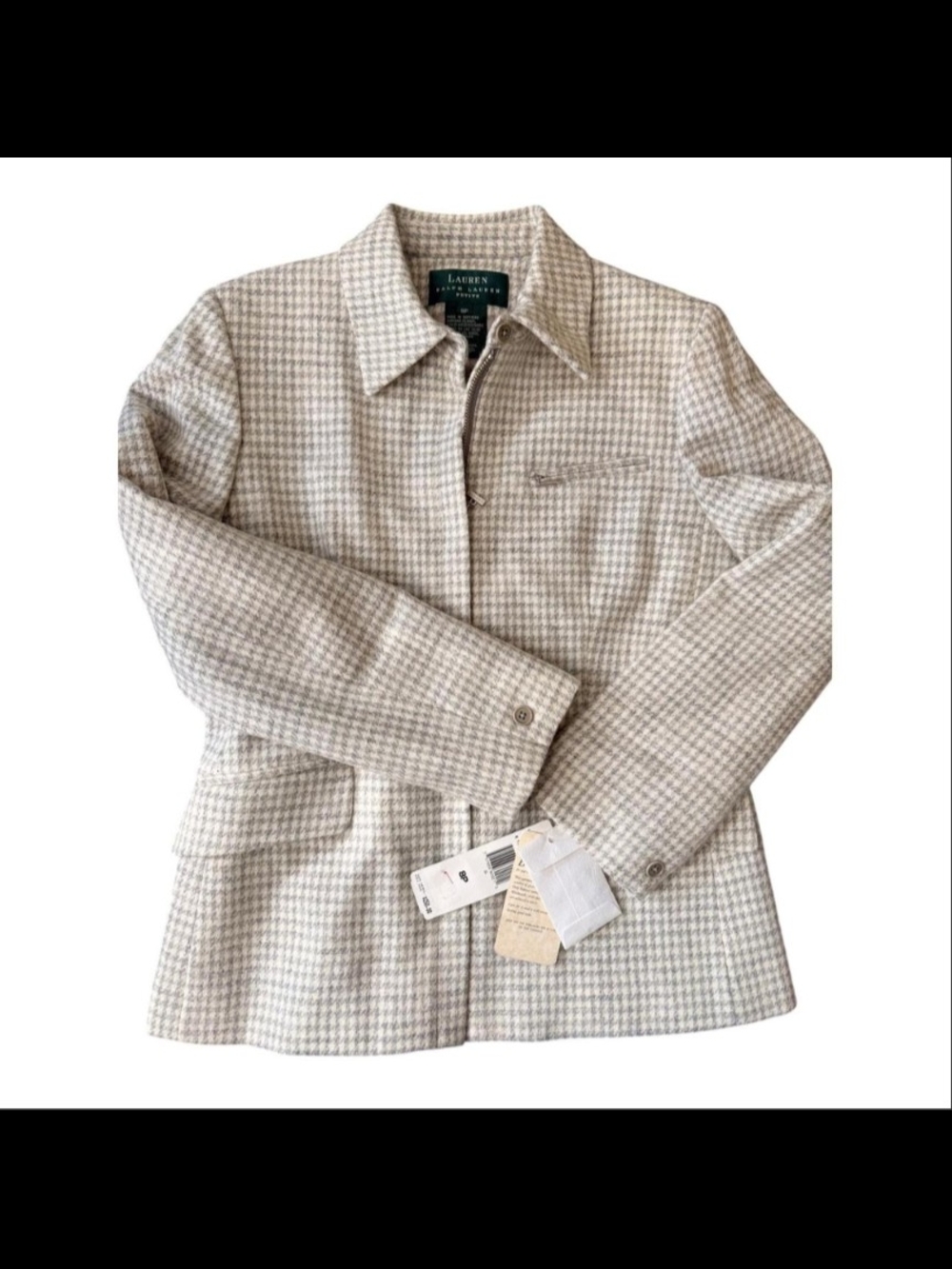 NWT Vintage Ralph Lauren Jacket in Beige and Brown Zip Up Sz 8P Luxury